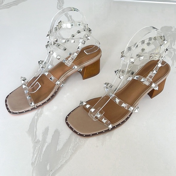CloudAir Silver Studded Clear Strappy Block Heel Comfort Sandal Womens Sz 7.5 - Picture 3 of 14